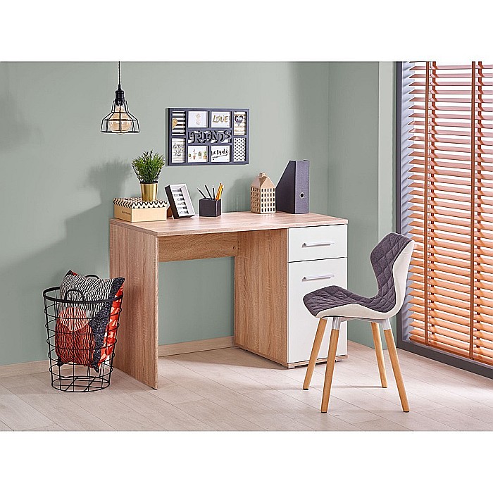 Set birou HM Lima B1, cu usa si sertar, PAL melaminat, 120x55x75 cm, stejar sonoma/alb si scaun copii HM Timmy, ergonomic, inaltime reglabila, Rotire 360 ˚,120 kg, roz [7]