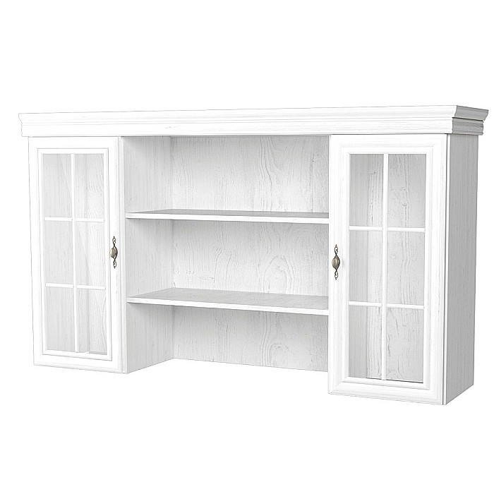 Set comoda living si dormitor, VM3, 4 sertare, 2 usi si vitrina suprapozabila VMN4, 2 usi, 2 polite, Pal melaminat, cu insertii MDF, Alb Antichizat [9]
