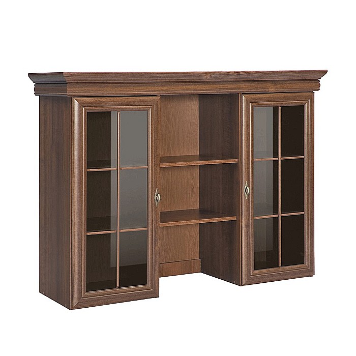 Set comoda living si dormitor, VM3, 4 sertare, 2 usi si vitrina suprapozabila VMN4, 2 usi, 2 polite, Pal melaminat, cu insertii MDF, Nuc [9]