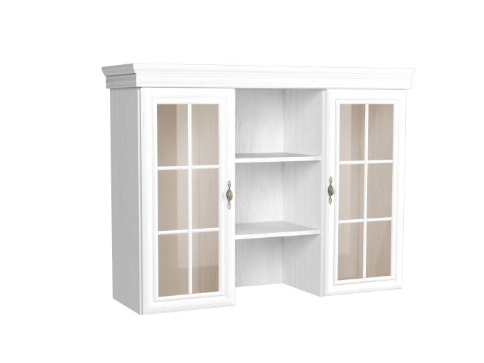 Set comoda living si dormitor, VM3, 4 sertare, 2 usi si vitrina suprapozabila VMN4, 2 usi, 2 polite, Pal melaminat, cu insertii MDF, Alb Antichizat [5]