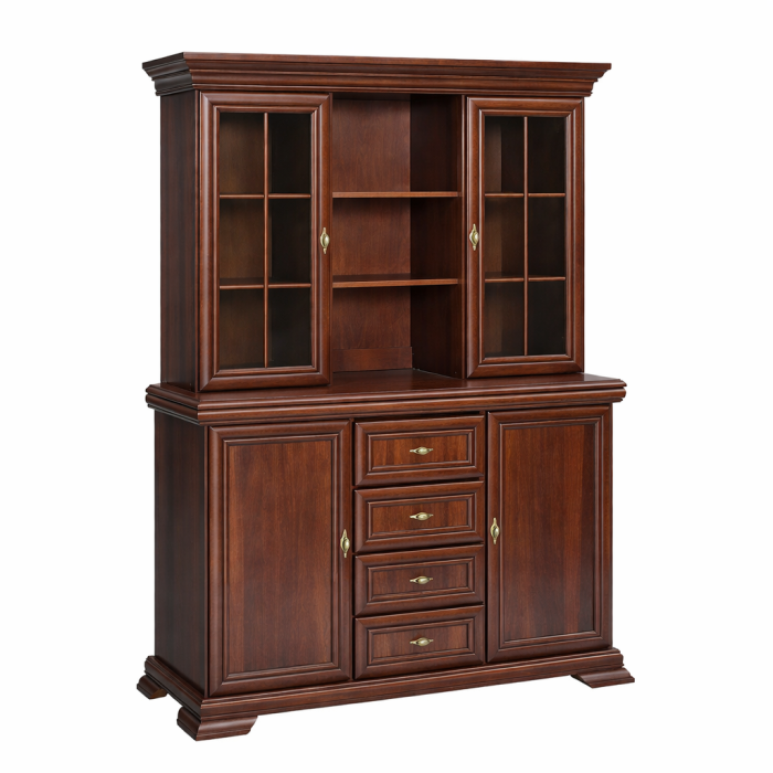 Set comoda living si dormitor, VM3, 4 sertare, 2 usi si vitrina suprapozabila VMN4, 2 usi, 2 polite, Pal melaminat, cu insertii MDF, Nuc [2]