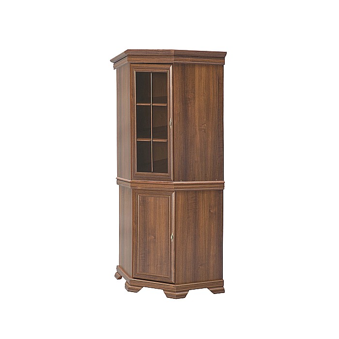 Set comoda pe colt pentru living VMN1, cu o usa, o polita si vitrina suprapozabila VMNN1, o usa, 2 polite, Pal Melaminat, cu elemente din MDF, Nuc [2]