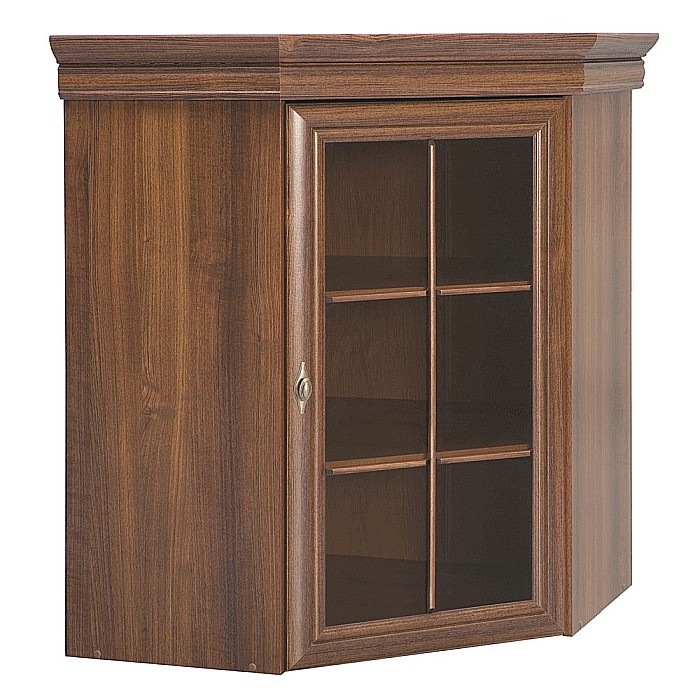 Set comoda pe colt pentru living VMN1, cu o usa, o polita si vitrina suprapozabila VMNN1, o usa, 2 polite, Pal Melaminat, cu elemente din MDF, Nuc [13]