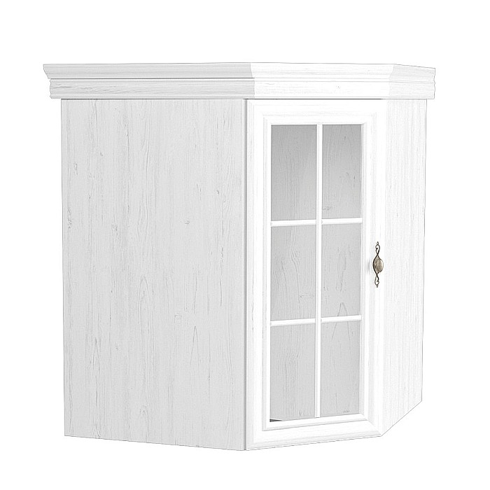 Set comoda pe colt pentru living VMN1, cu o usa, o polita si vitrina suprapozabila VMNN1, o usa, 2 polite, Pal Melaminat, cu elemente din MDF, Alb Antichizat [4]