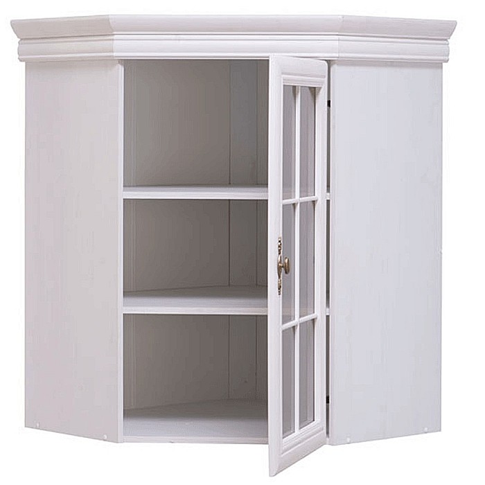 Set comoda pe colt pentru living VMN1, cu o usa, o polita si vitrina suprapozabila VMNN1, o usa, 2 polite, Pal Melaminat, cu elemente din MDF, Alb Antichizat [12]