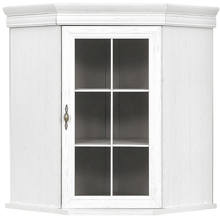 Set comoda pe colt pentru living VMN1, cu o usa, o polita si vitrina suprapozabila VMNN1, o usa, 2 polite, Pal Melaminat, cu elemente din MDF, Alb Antichizat [5]