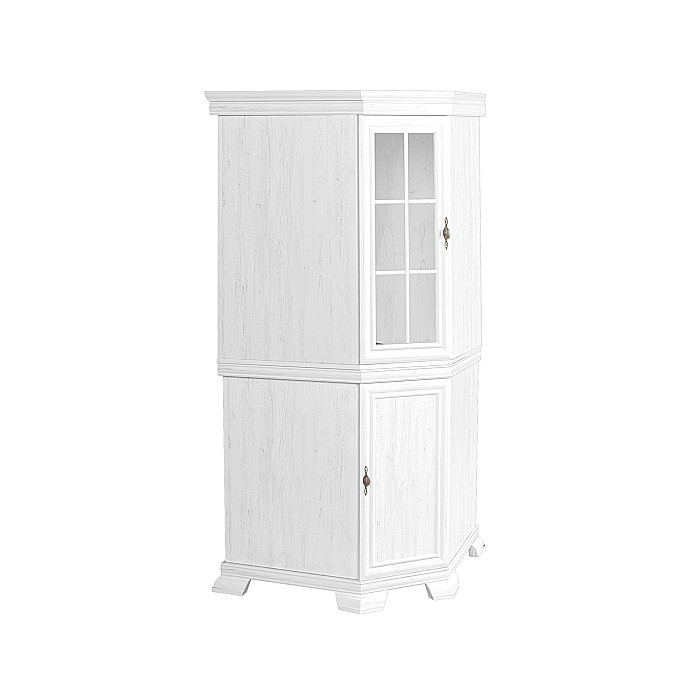 Set comoda pe colt pentru living VMN1, cu o usa, o polita si vitrina suprapozabila VMNN1, o usa, 2 polite, Pal Melaminat, cu elemente din MDF, Alb Antichizat [2]