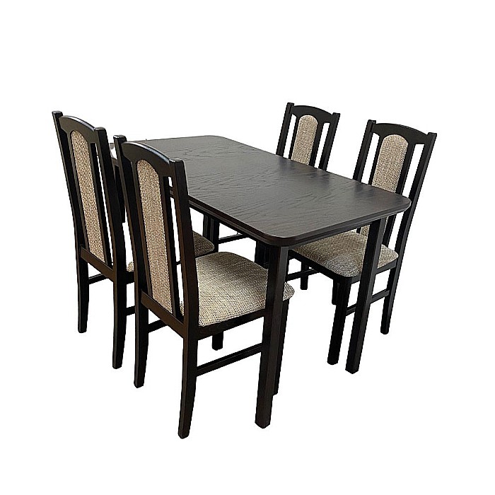 Set masa extensibila lemn masiv, living si bucatarie, DM4 Maxima, blat MDF Furniruit, colturi rotunjite, 120-150x70x76 cm si 4 scaune DM7 Boston, lemn, stofa, 120 kg, wenge [2]