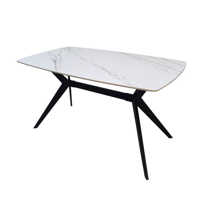 Set masa living Elegant FDT4, blat ceramica, structura metalica, 140x80x75 cm, alb/maro si 6 scaune Rizea FDC4, tapiterie catifea, 90 kg, bej [9]