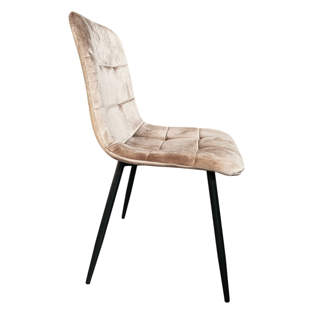 Set masa living Elegant FDT4, blat caramica, structura metalica, 140x80x75 cm, alb/maro si 6 scaune Rizea FDC4, tapiterie catifea, 90 kg, bej [4]