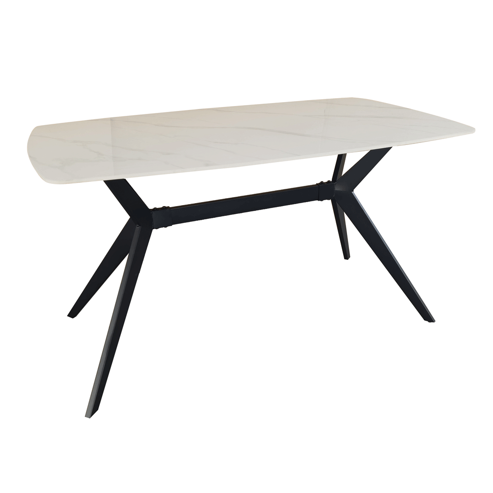 Set masa living Elegant FDT4, blat ceramica, structura metalica, 140x80x75 cm, alb/gri si 6 scaune Rizea FDC4, tapiterie catifea, 90 kg, gri [2]