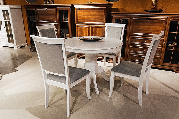 Set masa living extensibila AB Olivia, MDF Furniruit, structura lemn masiv, 6 persoane si 4 scaune AB Albert, tapiterie stofa, lacuit, 120 kg, alb/gri [4]