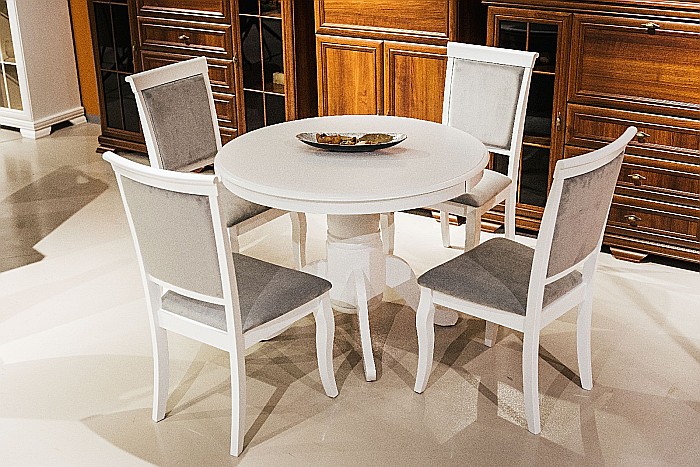 Set masa living extensibila AB Olivia, MDF Furniruit, structura lemn masiv, 6 persoane si 4 scaune AB Albert, tapiterie stofa, lacuit, 120 kg, alb/gri [11]