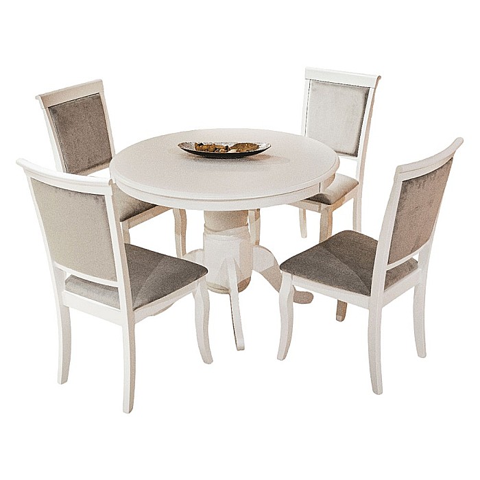 Set masa living extensibila AB Olivia, MDF Furniruit, structura lemn masiv, 6 persoane si 4 scaune AB Albert, tapiterie stofa, lacuit, 120 kg, alb/gri [2]