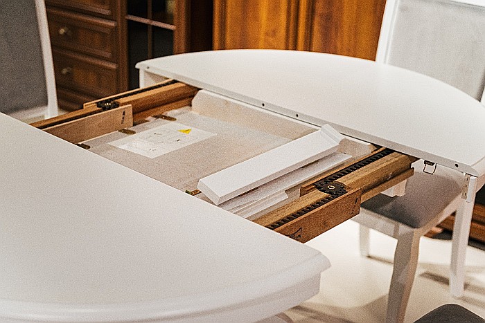 Set masa living extensibila AB Olivia, MDF Furniruit, structura lemn masiv, 6 persoane si 4 scaune AB Albert, tapiterie stofa, lacuit, 120 kg, alb/gri [9]