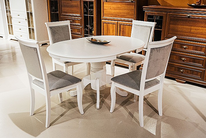 Set masa living extensibila AB Olivia, MDF Furniruit, structura lemn masiv, 6 persoane si 4 scaune AB Albert, tapiterie stofa, lacuit, 120 kg, alb/gri [6]