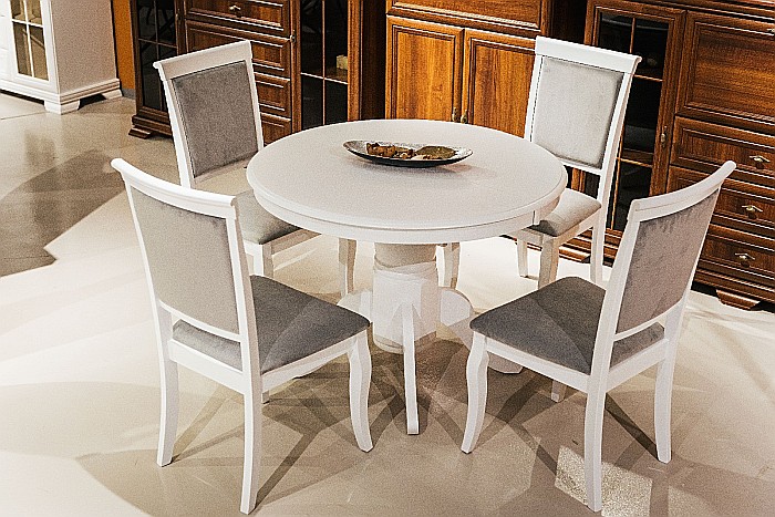 Set masa living extensibila AB Olivia, MDF Furniruit, structura lemn masiv, 6 persoane si 4 scaune AB Albert, tapiterie stofa, lacuit, 120 kg, alb/gri [13]