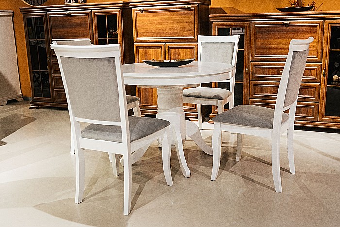 Set masa living extensibila AB Olivia, MDF Furniruit, structura lemn masiv, 6 persoane si 4 scaune AB Albert, tapiterie stofa, lacuit, 120 kg, alb/gri [5]