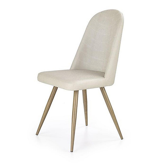 Set masa living extensibila HM Edward, blat MDF, structura metalica, ovala, 120-200x100x75 cm alb/stejar si 4 scaune HM K214, piele ecologica, 100 kg, bej [4]