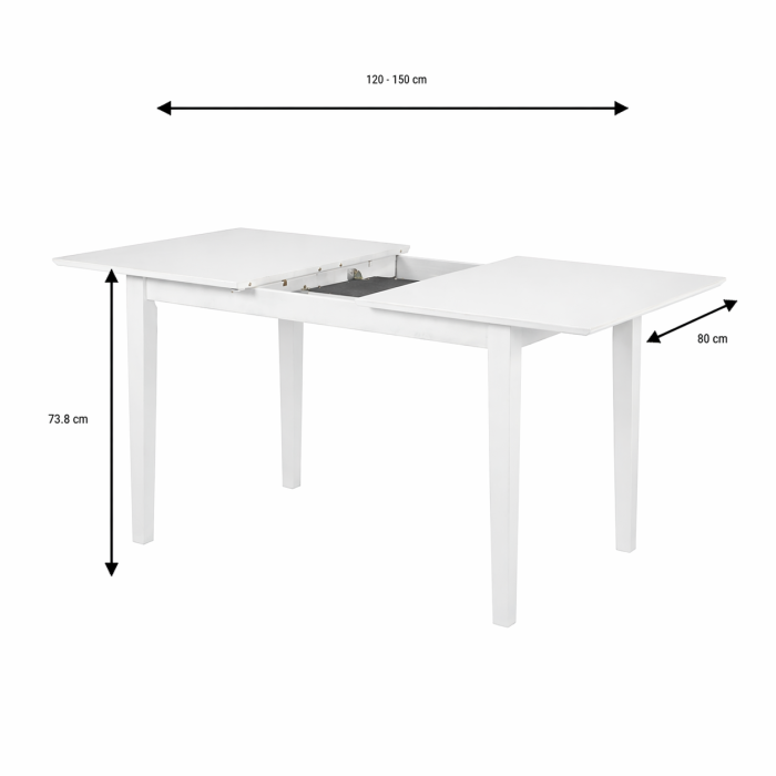 Set masa living extensibila Miami, MDF, lemn masiv, 120/150 x 80 x 73.8 cm si 6 scaune Houston, stofa,100 kg, 94x49x40 cm, alb/gri [6]