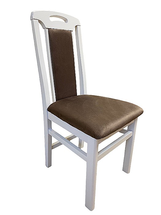 Set masa living extensibila SB Nork, MDF Furniruit, structura lemn masiv, 8 persoane, 198-160x90x74 cm si 6 scaune, tapiterie stofa, lacuit, 120 kg, alb/maro [15]