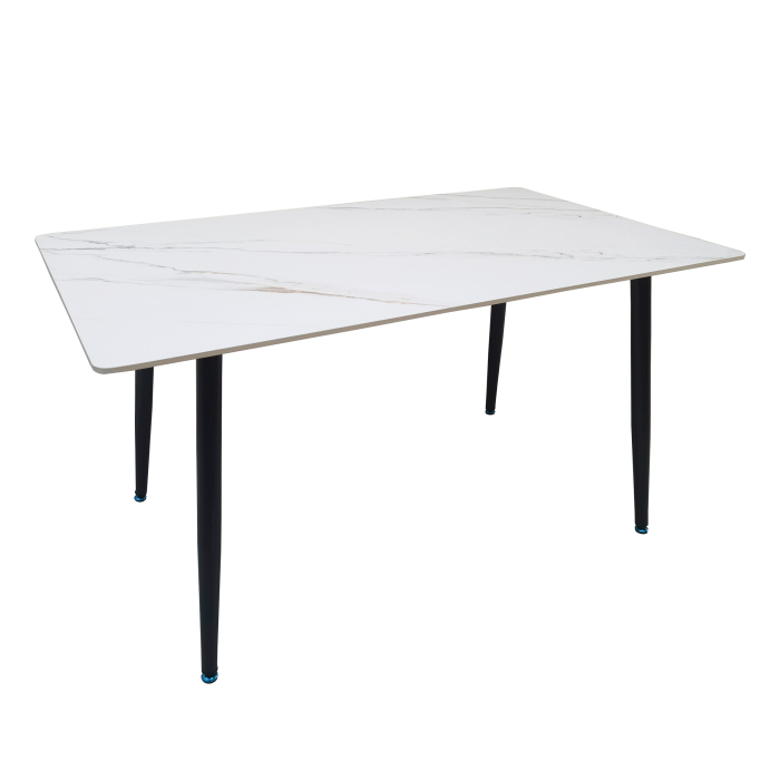 Set masa living Lineo FDT1, blat ceramica, structura metalica, 140x80x75 cm, alb/maro si 6 scaune Doina FDC2, tapiterie catifea, 90 kg, bej [3]