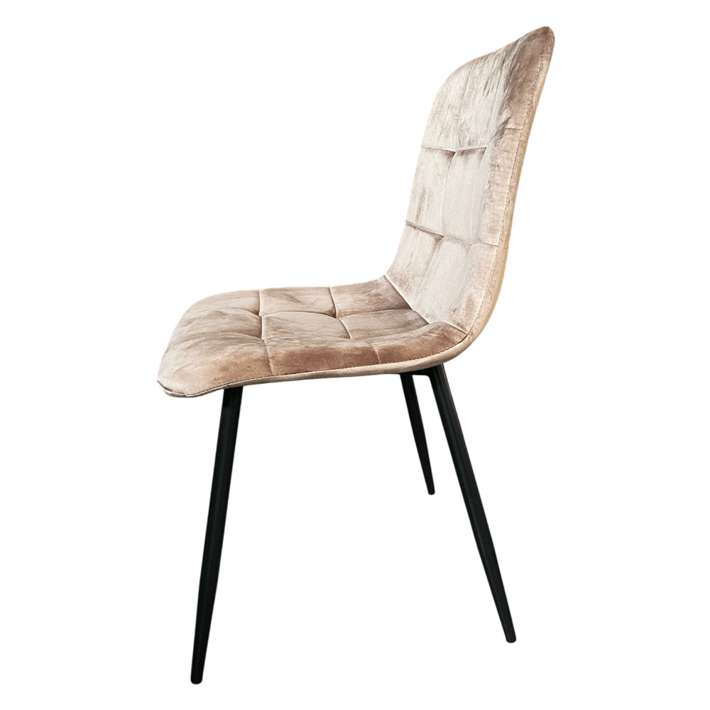 Set masa living Lineo FDT1, blat ceramica, structura metalica, 140x80x75 cm, alb/maro si 6 scaune Rizea FDC4, tapiterie catifea, 90 kg, bej [6]