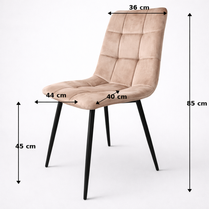 Set masa living Lineo FDT1, blat ceramica, structura metalica, 140x80x75 cm, alb/maro si 6 scaune Rizea FDC4, tapiterie catifea, 90 kg, bej [7]