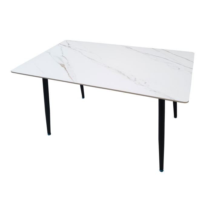 Set masa living Lineo FDT1, blat ceramica, structura metalica, 140x80x75 cm, alb/maro si 6 scaune Rizea FDC4, tapiterie catifea, 90 kg, bej [2]