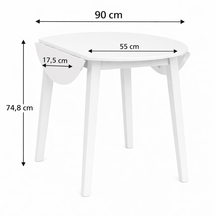 Set masa living plianta Philadelphia, MDF, lemn masiv, rotunda, 55/90 x 90 x 74,8 cm si 2 scaune Houston, stofa,100 kg, 94x49x40 cm, alb/gri [6]