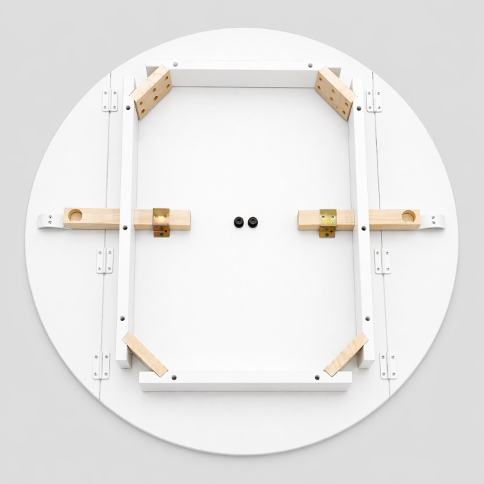 Set masa living plianta Philadelphia, MDF, lemn masiv, rotunda, 55/90 x 90 x 74,8 cm si 4 scaune Houston, stofa,100 kg, 94x49x40 cm, alb/gri [5]