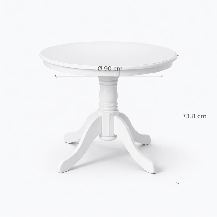 Set masa living rotunda Montreal, lemn masiv, MDF, 90x73.8 cm si 4 scaune lemn masiv Glendale, stofa,100 kg, 93x49x41.5 cm, alb/maro [4]