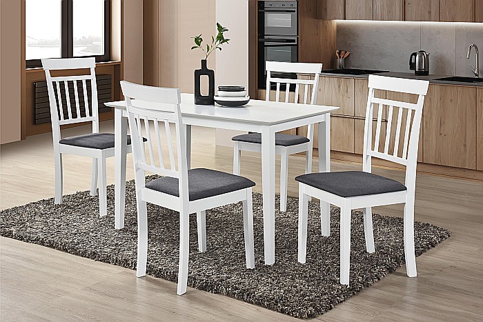 Set masa living si bucatarie Bali, MDF, 112x72x74 cm si 4 scaune Hudson, lemn masiv, tapiterie stofa, 100 kg, alb [11]