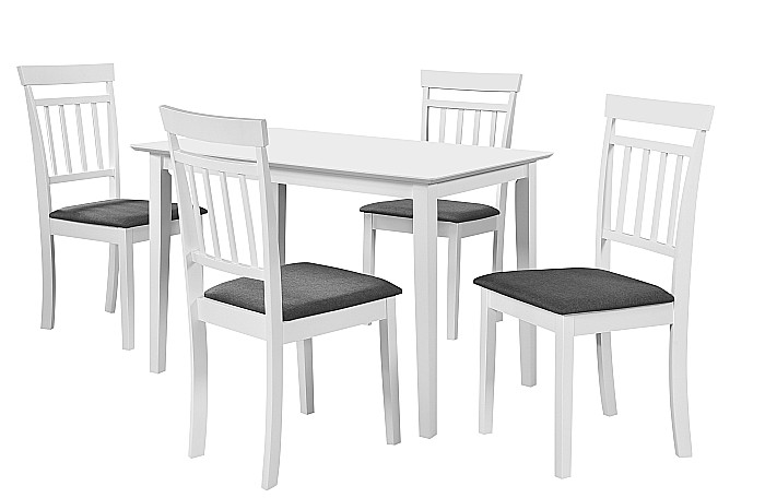 Set masa living si bucatarie Bali, MDF, 112x72x74 cm si 4 scaune Hudson, lemn masiv, tapiterie stofa, 100 kg, alb [5]