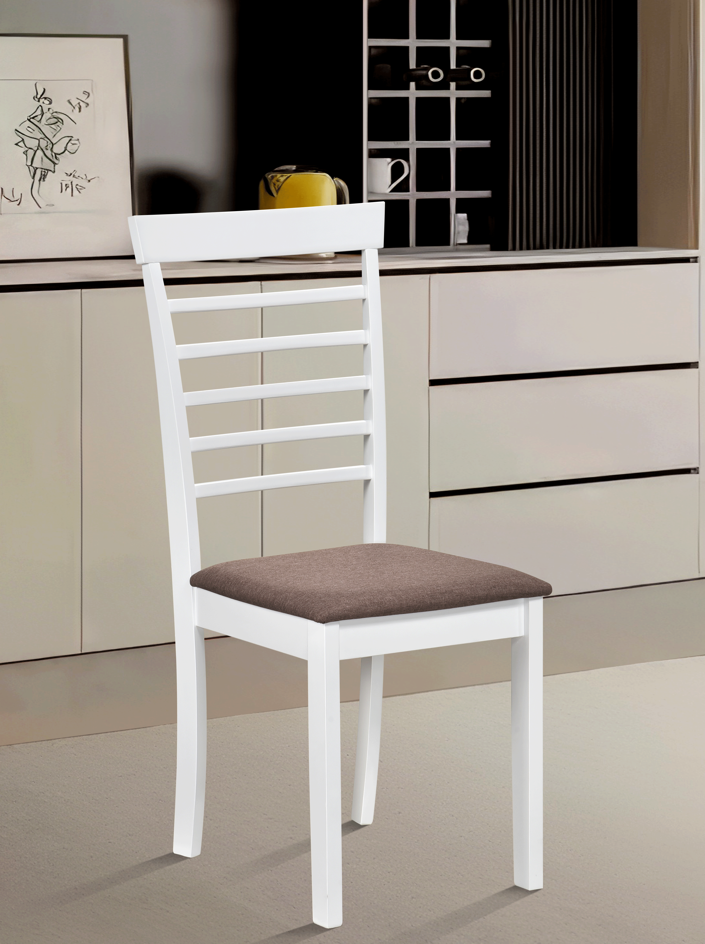 Set masa living si bucatarie Bali, MDF, 112x72x74 cm si 4 scaune Montreal, lemn masiv, tapiterie stofa, 100 kg, alb [4]