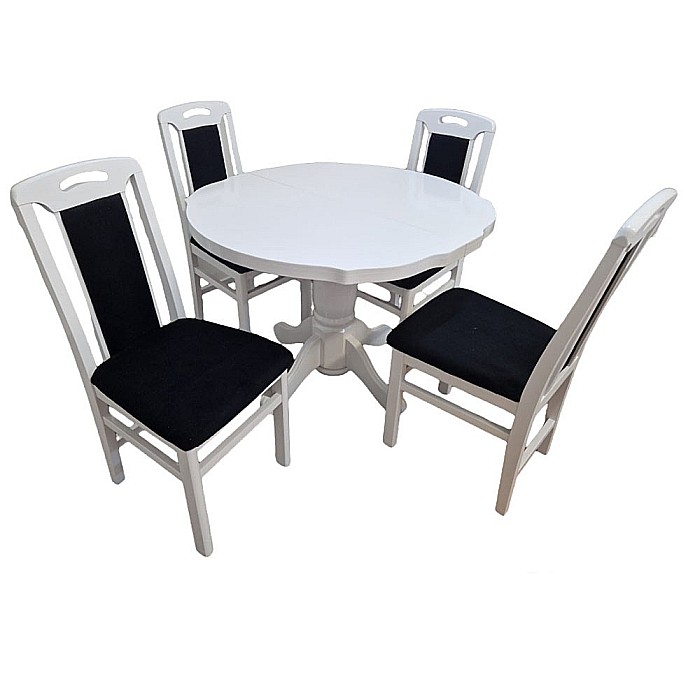 Set masa living si bucatarie extensibila SB Fan, MDF Furniruit, 100-133,5x99x74 cm si 4 scaune SB Tim, lemn masiv, tapiterie stofa, lacuit, 120 kg, alb/negru [3]