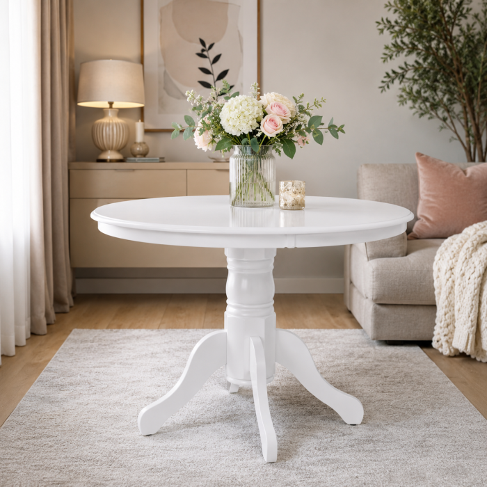 Set masa living si bucatarie KL Livia, MDF Furniruit, structura lemn masiv si 4 scaune AB Albert, stofa,120 kg, 96x42x40 cm, alb/gri [3]