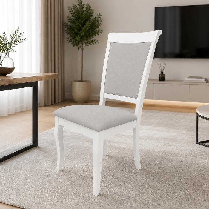 Set masa living si bucatarie KL Livia, MDF Furniruit, structura lemn masiv si 4 scaune AB Albert, stofa,120 kg, 96x42x40 cm, alb/gri [4]