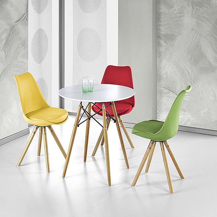 Set masa pentru bucatarie si living HM Prometheus, blat MDF lacuit, rotunda, 80x75 cm si 4 scaune HM K201, cadru lemn, polipropilena, sezut cu piele ecologica, 100 kg [2]