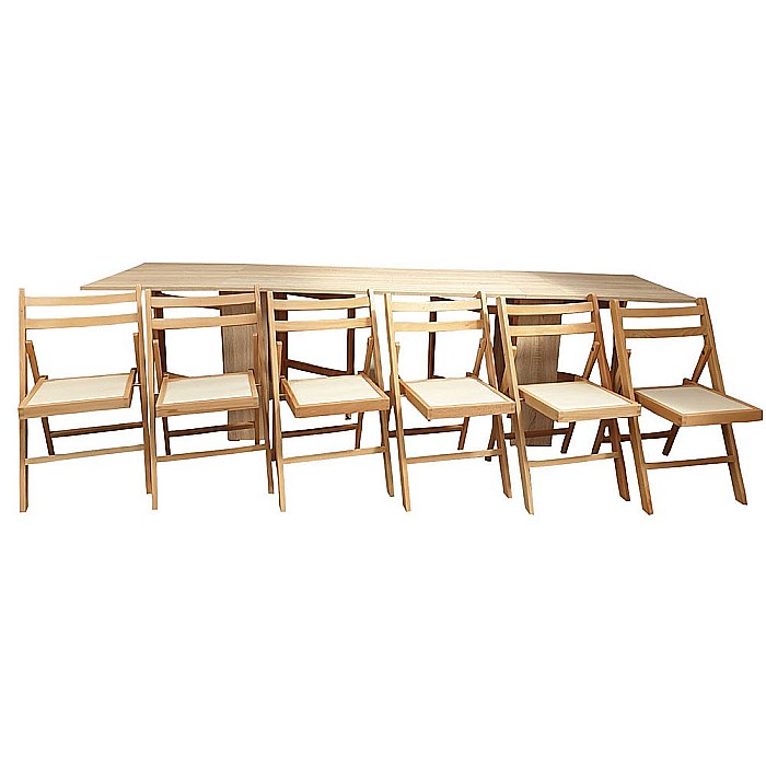Set masa plianta 12 persoane, Pal Melaminat, insertii lemn masiv, 274x75x78 cm si 6 scaune pliante, tapiterie piele ecologica, stejar sonoma [2]