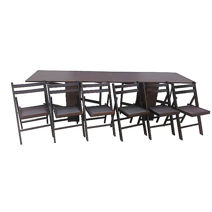 Set masa plianta 12 persoane, Pal Melaminat, insertii lemn masiv, 274x75x78 cm si 6 scaune pliante, tapiterie piele ecologica, wenge [2]