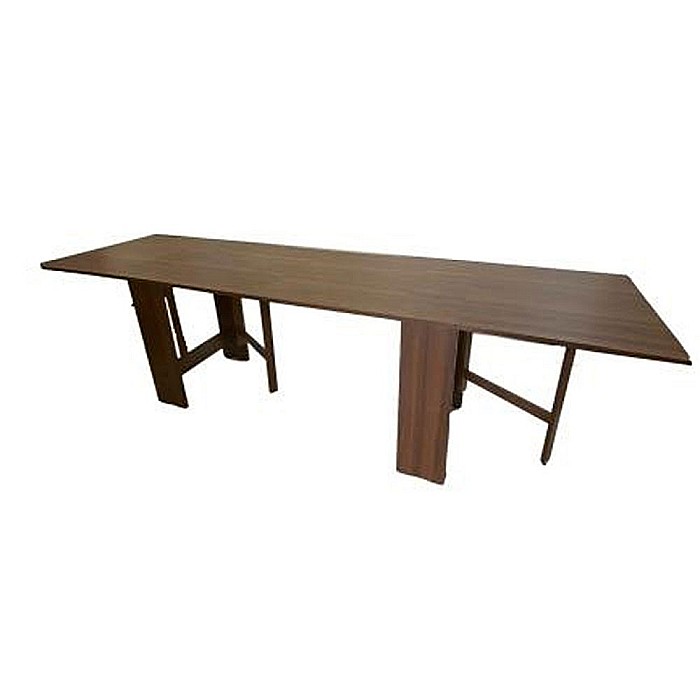 Set masa plianta 12 persoane, Pal Melaminat, insertii lemn masiv, 274x75x78 cm si 6 scaune pliante, tapiterie piele ecologica, nuc [2]