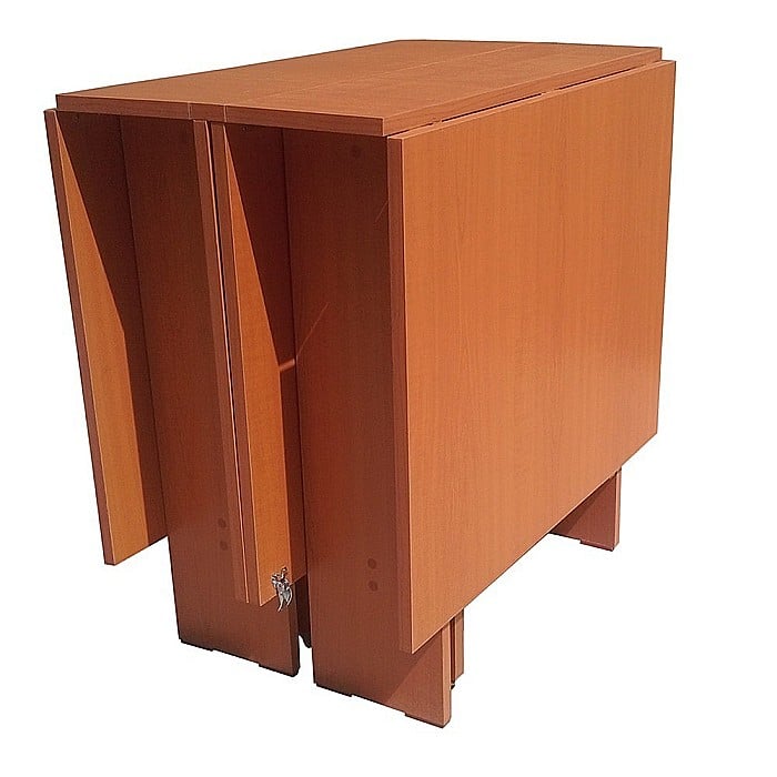 Set masa plianta 12 persoane, Pal Melaminat, insertii lemn masiv, 274x75x78 cm si 6 scaune pliante, tapiterie piele ecologica, nuc [2]