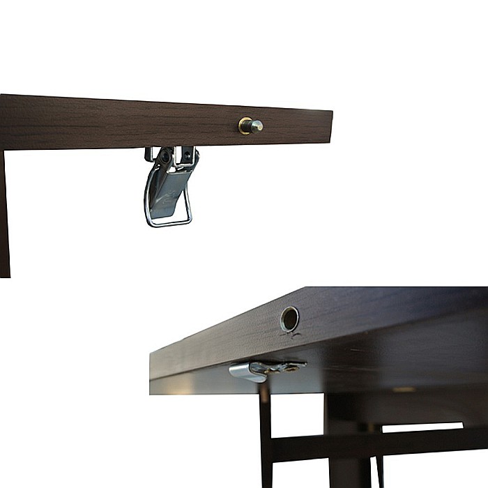 Set masa plianta 12 persoane, Pal Melaminat, insertii lemn masiv, 274x75x78 cm si 6 scaune pliante, tapiterie piele ecologica, wenge [9]
