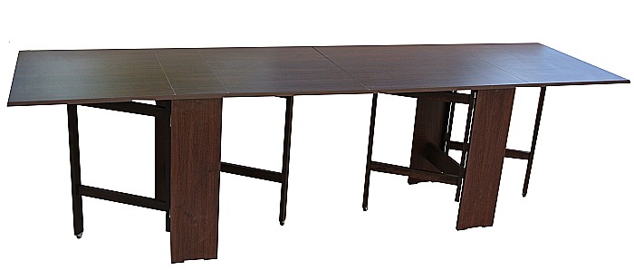 Set masa plianta 12 persoane, Pal Melaminat, insertii lemn masiv, 274x75x78 cm si 6 scaune pliante, tapiterie piele ecologica, wenge [3]