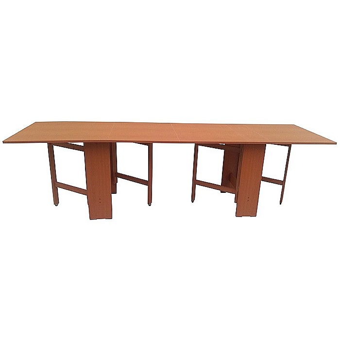 Set masa plianta 12 persoane, Pal Melaminat, insertii lemn masiv, 274x75x78 cm si 6 scaune pliante, tapiterie piele ecologica, cires [3]