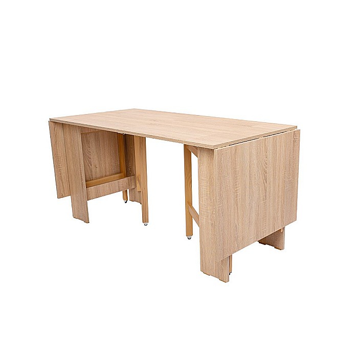 Set masa plianta 12 persoane, Pal Melaminat, insertii lemn masiv, 274x75x78 cm si 6 scaune pliante, tapiterie piele ecologica, stejar sonoma [9]