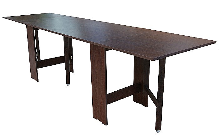 Set masa plianta 12 persoane, Pal Melaminat, insertii lemn masiv, 274x75x78 cm si 6 scaune pliante, tapiterie piele ecologica, wenge [4]