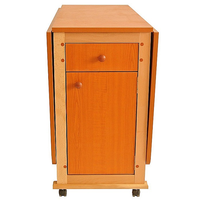 Set masa plianta cu spatiu depozitare, usa si sertar, Pal Melaminat, 160x96x80 cm si 6 scaune pliante lemn, tapitate cu piele ecologica, cires [3]