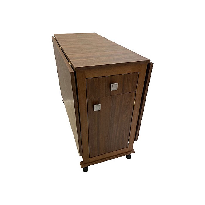 Set masa plianta cu spatiu depozitare, usa si sertar, Pal Melaminat, 160x96x80 cm si 6 scaune pliante lemn, tapitate cu piele ecologica, nuc [4]